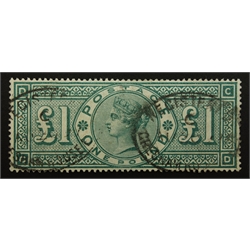  Great Britain Queen Victoria (1887-92) used one pound green stamp, S.G.212  