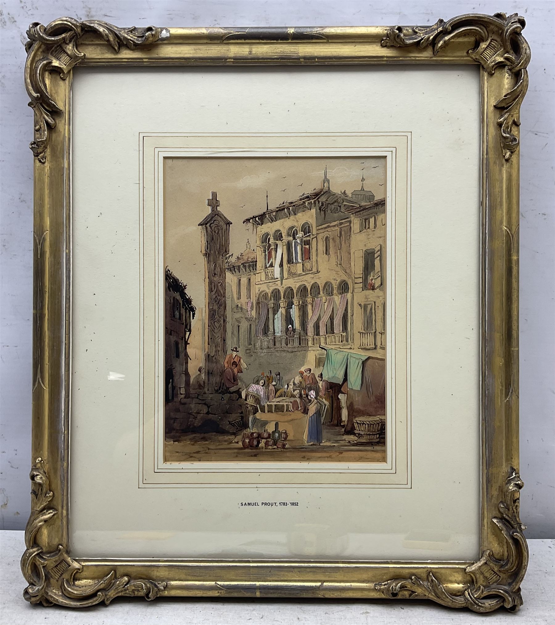 Circle of Samuel Prout (British 1783-1852): Market Day, watercolour heightened with white unsigned 28cm x 20cm 