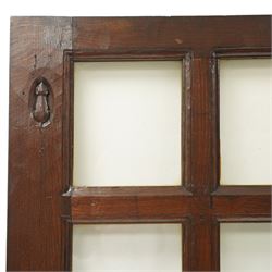 Mouseman - 1940s glazed, panelled and adzed vestibule door with castellated frame, with carved mouse signature, by Robert Thompson of Kilburn