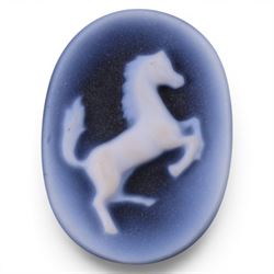 Hand cut blue agate cameo depicting a rearing horse, H1.5cm