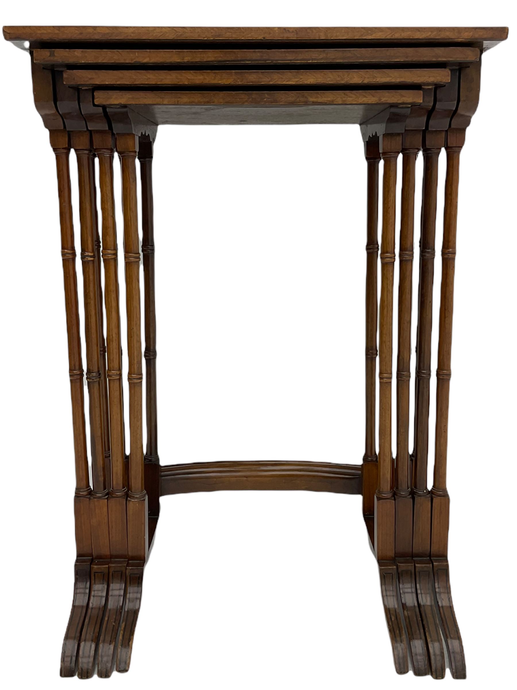 Georgian style walnut Quartetto nest of tables, inlaid and crossbanded top