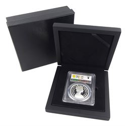 Queen Elizabeth II Alderney 2021 silver proof 'New Gothic Crown' five pound coin, in PCGS capsule