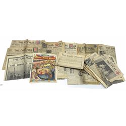 Collection of newspapers and cuttings to include first and second World War examples, Walt Disney Mickey Mouse Weekly Souvenir Coronation issue comic, dated May 30 1953 and other Coronation related news leaves
