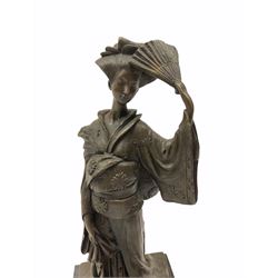 A Japanese bronze modelled of a Geisha, impressed Kamiko, upon slate base, H25cm. 
