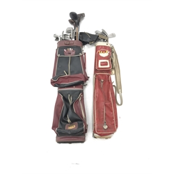 Eighteen golf clubs, including some with wooden shafts, by various makers including Smithson Dewsbury G.C. etc comprising three woods and eight irons, together with two John Letters putters - 'Golden Goose' and 'Silver Swan' - in two carry bags with balls, head-covers etc