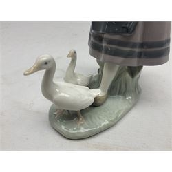 Three Lladro figures, comprising Dutch Girl with Braids no 5063, Dutch Girl with Duck no 5066 and Aracely with Ducks, all with original boxes, largest example H25cm