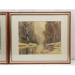 George C Morrison (Irish 20th century): Winter Landscapes with Trees, pair watercolours signed 34cm x 44cm (2)