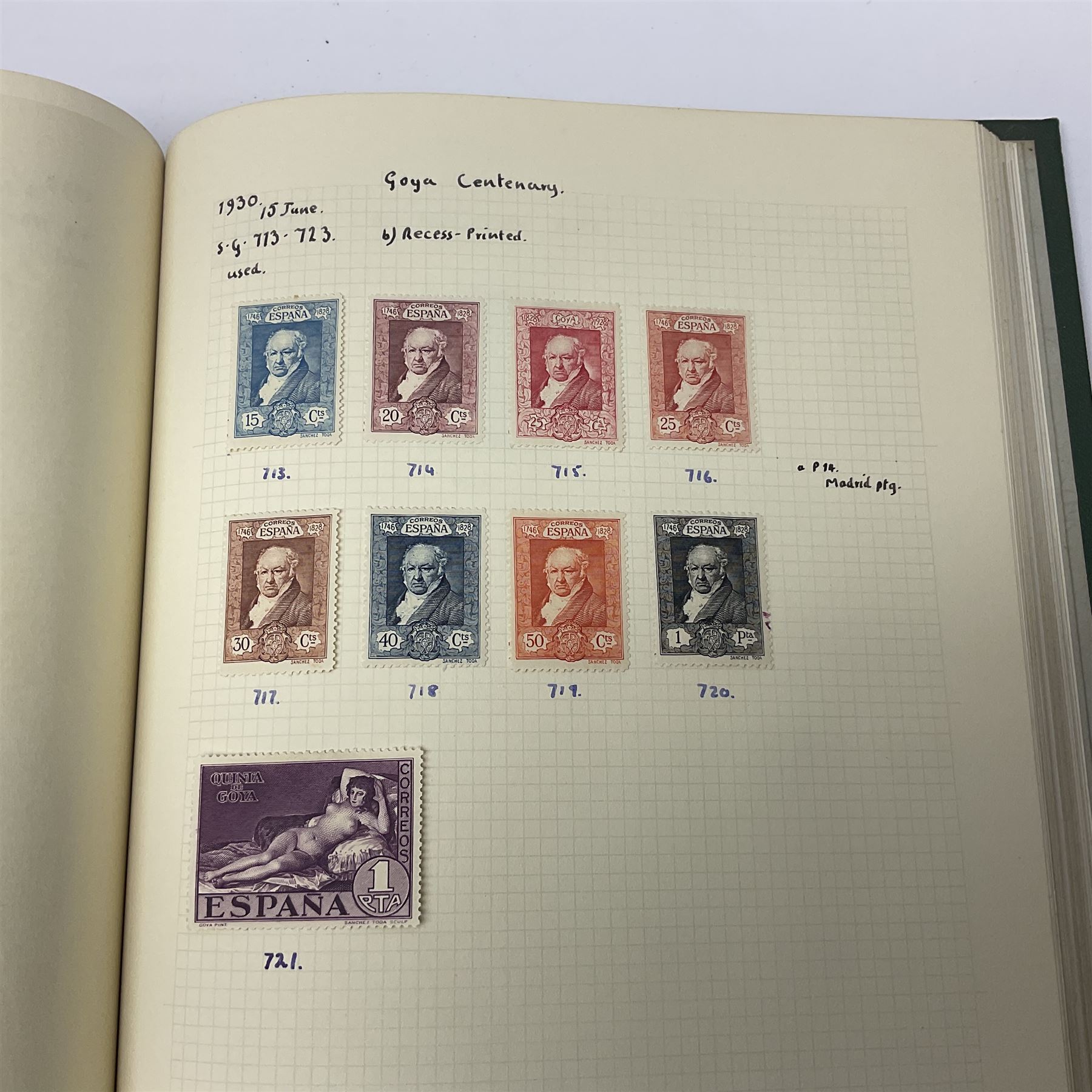 1850s and later mostly Spanish stamps including, imperf examples, some mint stamps, commemorative issues etc, housed in two albums 