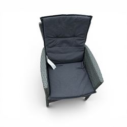 Jutlandia - Rattan garden furniture set with cushions, corner sofa, rectangular glass top table, side table, and two armchairs