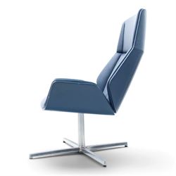 Boss Inc Ltd - 'Kruze' blue leather swivel chair, angular panelled seat and armrests, raised on a four point chrome base