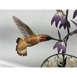 Franklin Mint House of Faberge, four humming bird figure groups, comprising Flight of Fancy, Beauty in Bloom, Splendor in the garden and The Enriched Garden, largest H35cm