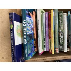 Collection of books largely comprising of examples on gardening, horticulture and english churches and architecture, etc three boxes 