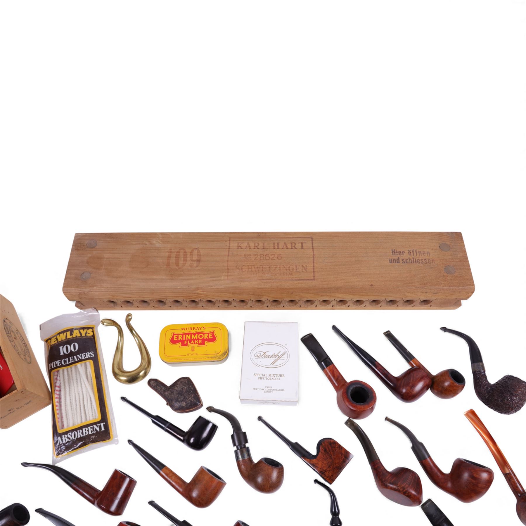 Karl Hart Schwetzingen cigar mould, together with a collection of pipes, including makers Carey, Stanwell, Dunhill etc