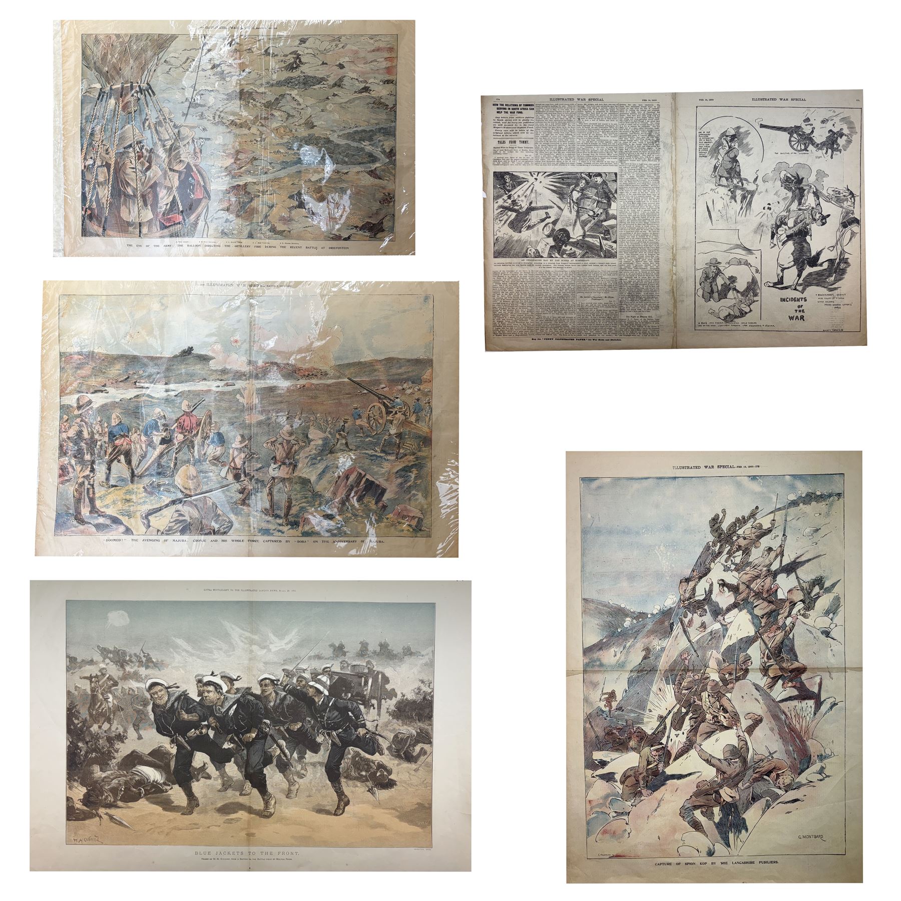 Illustrated London News, four prints from Boer War special, comprising Blue Jackets to the Front, Doomed, Capture of Spion and The Eye of the Army 