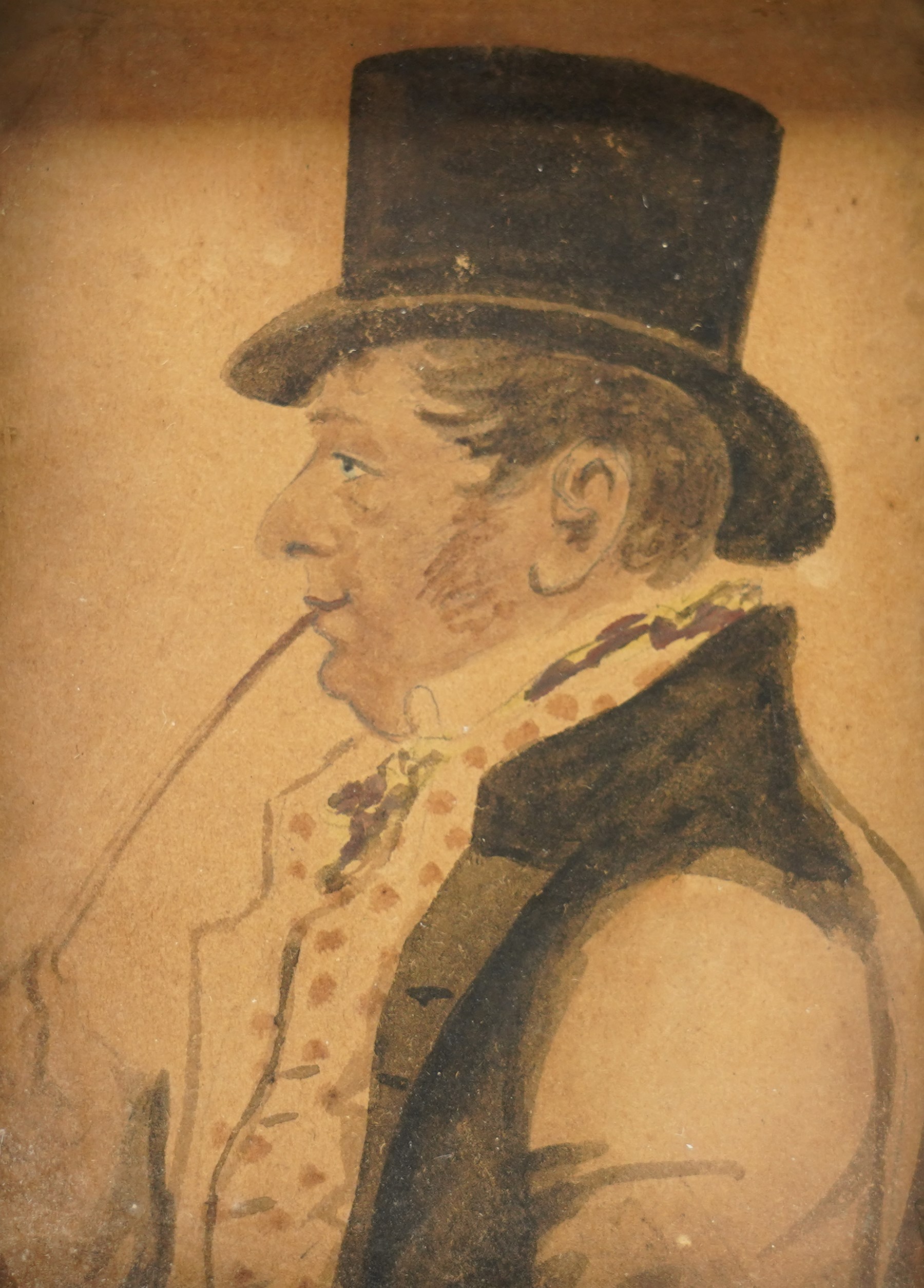 English School (19th century): Profile Portrait of a Regency Man in a Patterned Cravat, watercolour, inscribed 1833 J W Gregory Pointer London beneath the frame verso 9cm x 6.5cm