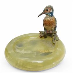 Collection of bird figures, to include various Beswick and Royal Worcester examples, comprising 'Wood Warbler' 'Nuthatch' 'Robin' 'Blue Tit' etc, together with an onyx dish with cold painted bronze Kingfisher (11)