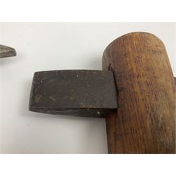 Post-War military type fireman's axe impressed 'PERKS 1953/54' with additional indistinct mark probably WD arrow, ash handle L39cm; and another stonemason's(?) double headed axe with mallet shaped shaft (2)