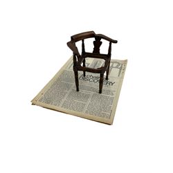 Captain Scott replica mahogany cabin chair, corner shaped with studded leather seat, with miniature prototype and paperwork