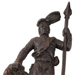 Cast iron door stop, together with copper bowl and horse brasses 