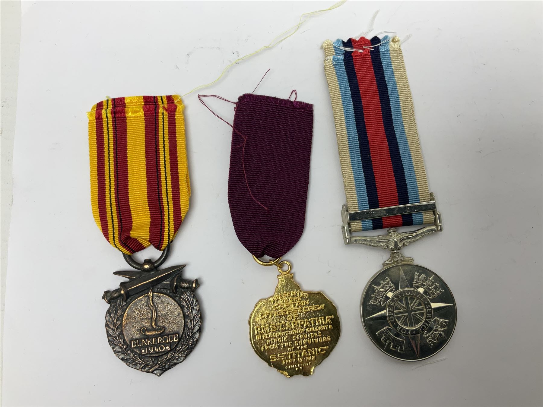 Twelve copy medals including for Operational Service, Gulf Medal, South Atlantic Medal, Iraq Medal, General Service Medal, Air Crew Europe Star, RMS Carpathia etc; all with ribbons (12)