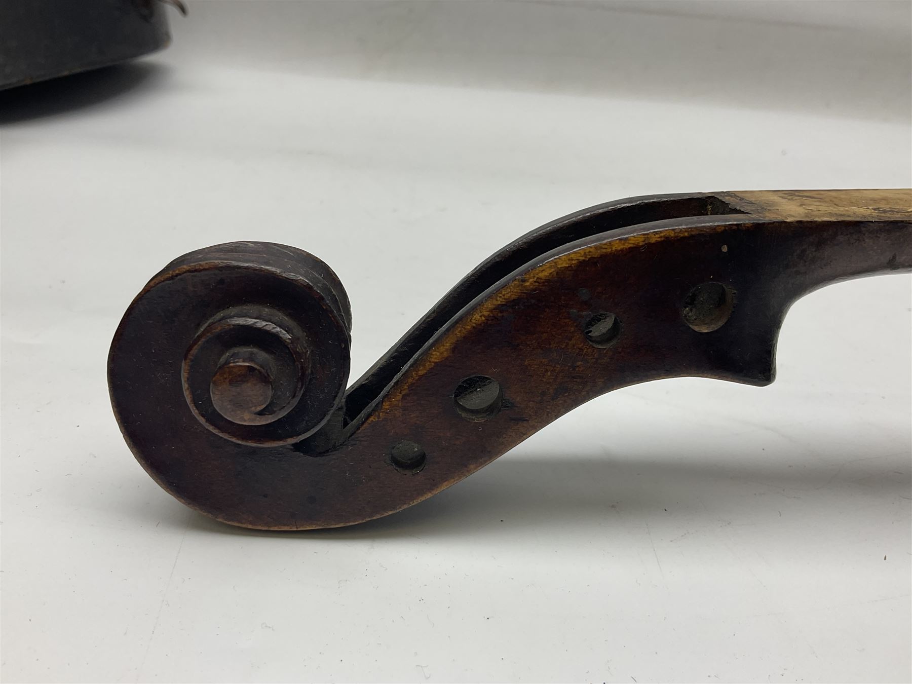 German trade violin c1900 stamped PAGANINI with 35.5cm two-piece maple back and ribs and spruce top L58.5cm overall; in carrying case; and another German trade violin for spares or repair; in carrying case (2)