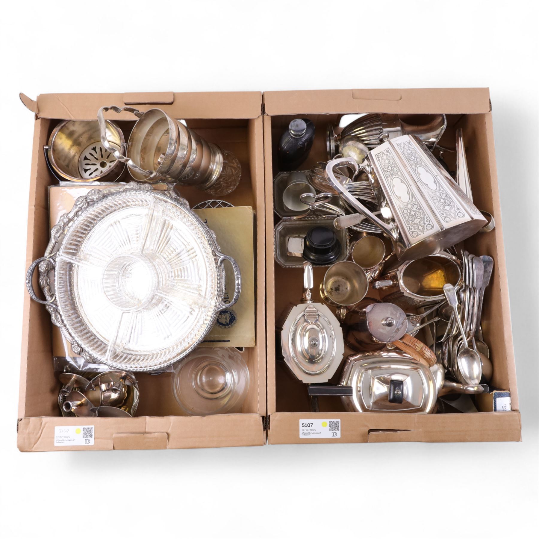 silver napkin ring, hallmarked, together with two Carl Christiansen candle stands and other silver plate 