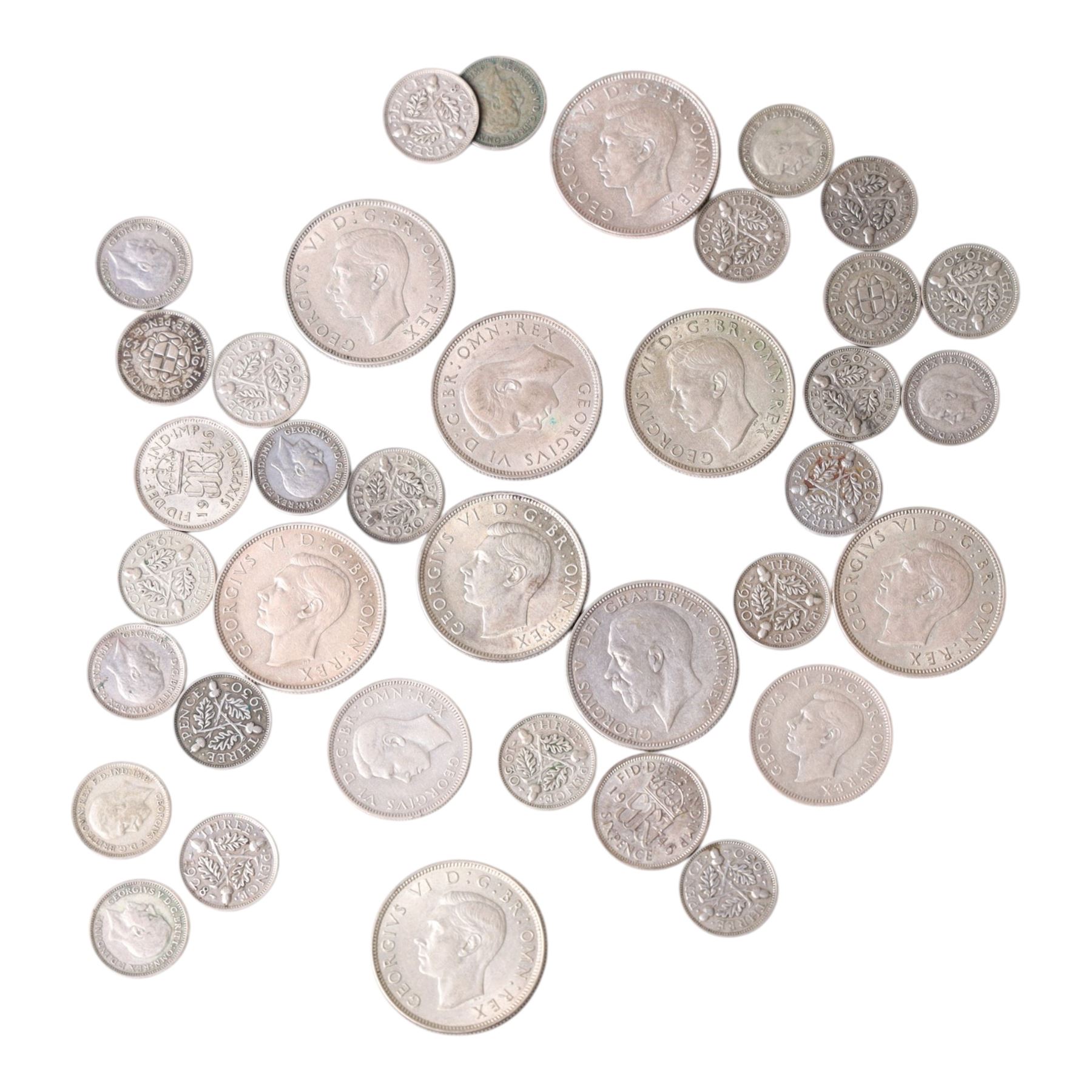 Approximately 150 grams of Great British pre-1947 silver coins
