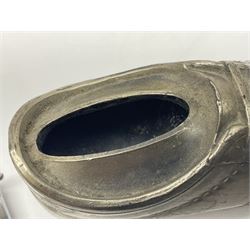 Ronson gilt metal table lighter, together with a silver-plate table lighter in the form of a football boot