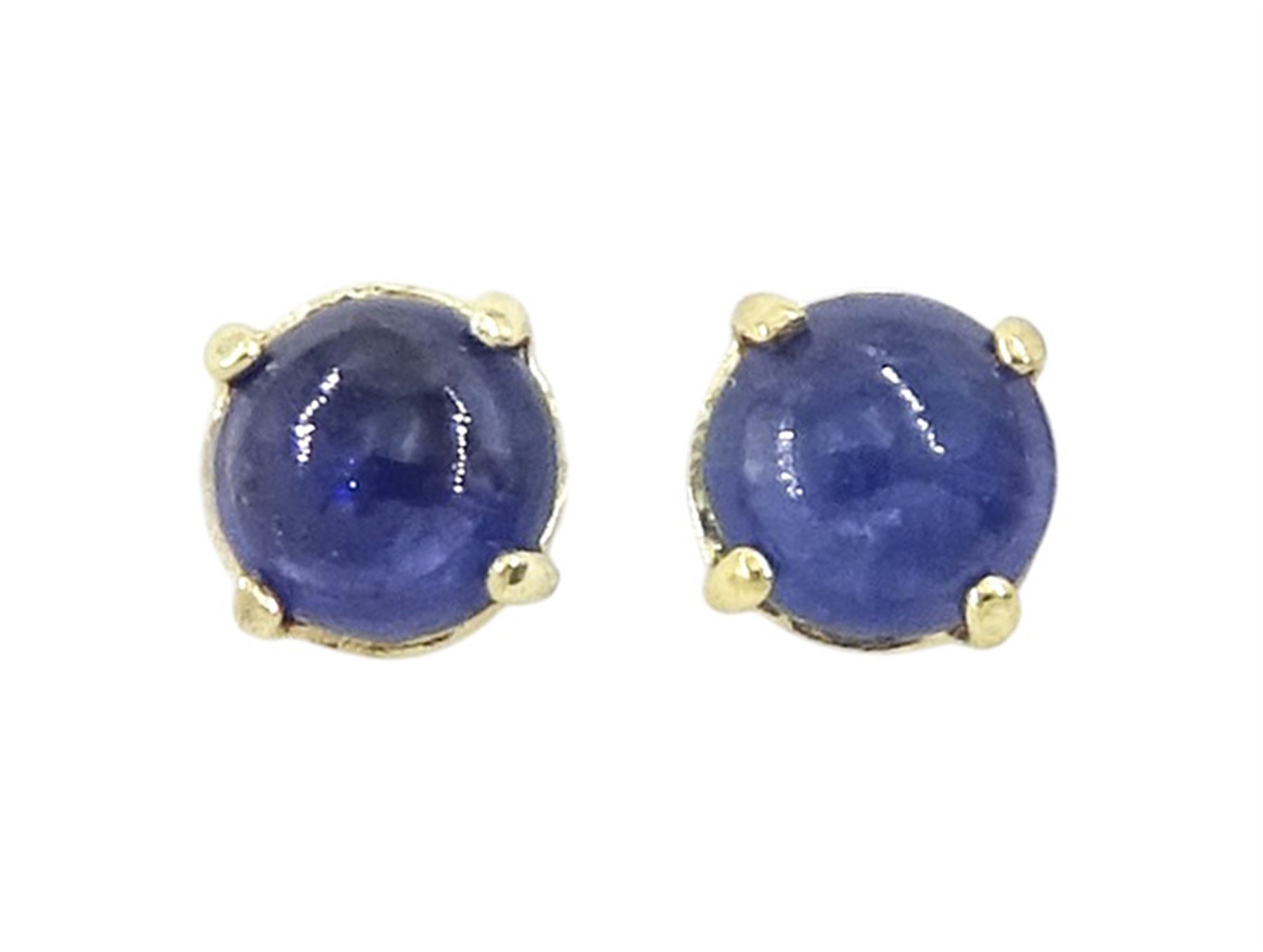Pair of 9ct gold cabochon round cut sapphire stud earrings, stamped
