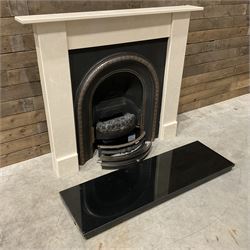 Aurora Dorchester Black Fire suite - granite style surround with cast iron insert, electric fire with remote and black hearth
