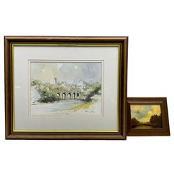 Robert Clay (British Contemporary): Durham, watercolour signed, together with a small continental oil (2)