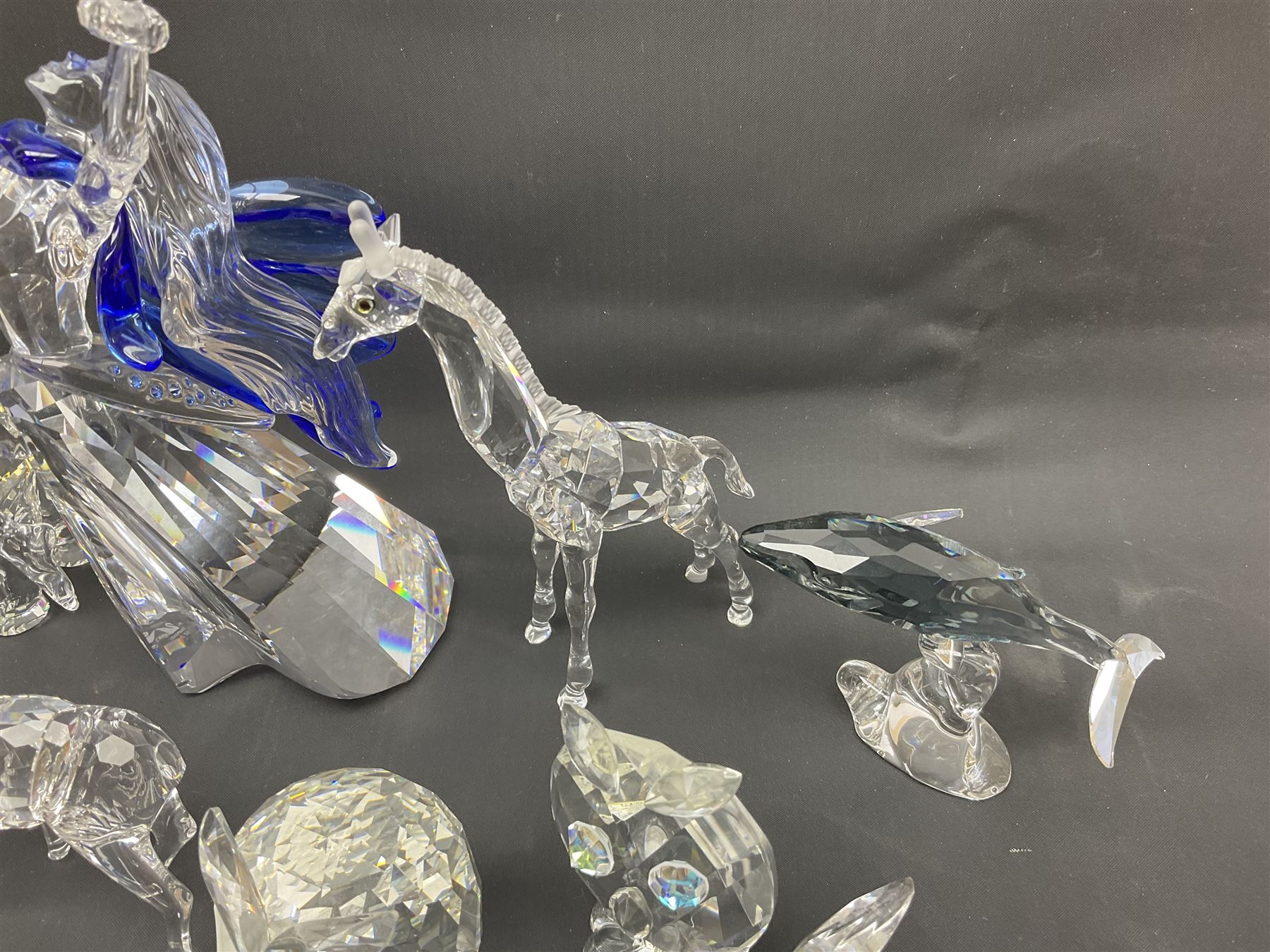 Swarovski Crystal animals, to include sheep, pigs, antelope, cockeral and hen, chicks, Pegasus, owls, giraffe, etc, together with Swarovski Crystal dancer, Isadora