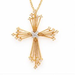 14ct gold diamond cross 'The Ray of Hope' pendant necklace, set with round brilliant cut d...