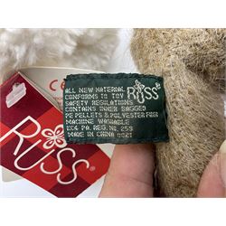 Eighteen Russ teddy bears including Ariella, Chloe, Spencer and Desmond,  mostly with tags, together with six other soft toys, tallest H42cm (24)