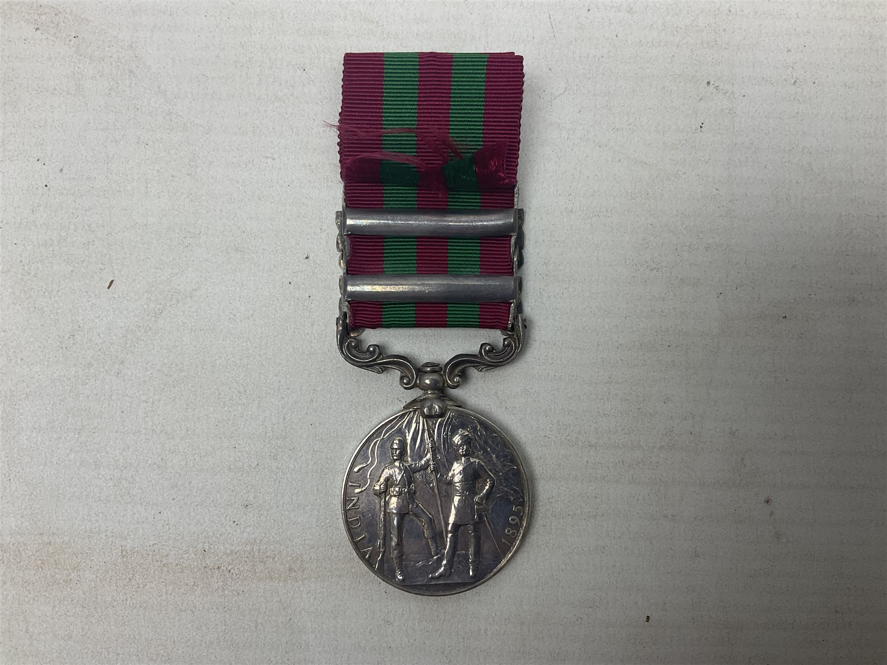 Victoria India General Service Medal with two clasps for Samana 1897 and Punjab Frontier 1897-98 awarded to 4779 Pte. A. Raeburne 2d. Bn. Ryl. Inf. Regt.; with ribbon