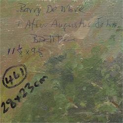 Barry De More (Yorkshire 1948-2023) after Augustus Edwin John (British 1878-1961): 'Dorelia in a Red Skirt', oil on board signed and inscribed verso 29cm x 23cm
Notes: Acclaimed as one of the North's greatest expressionist artists, Barry De More (1948-2023) used a heavy impasto style to transfer his love of Yorkshire landscapes, townscapes and people to canvas. His work sits comfortably in the company of work by Kossoff and Auerbach, selling to collectors in the UK and overseas. De More's work can be found in the permanent collection of work by Northern Artists at Dean Clough, one of the UK's largest contemporary art galleries.