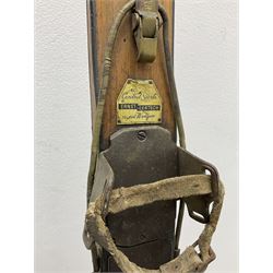 Pair of 1930s wooden skis, with painted metal runners beneath stamped Attenhofer, with retailers label for Ernst Gertsch Central Sports, L206cm