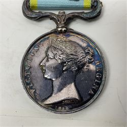 Victoria Crimea Medal with Sebastopol clasp awarded to G. Chammings H.M.S. Valorous; and a Turkish Crimea Medal, marked La Crimea 1855; both with later ribbons but original ribbons included (2)