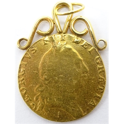  George III gold 'spade' Guinea on pendant mount, 9.09 grams  