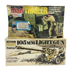 Palitoy Action Man - Trailer with drop down tailboard and easy to assemble canopy; and 105mm Light Gun; both boxed (2)
