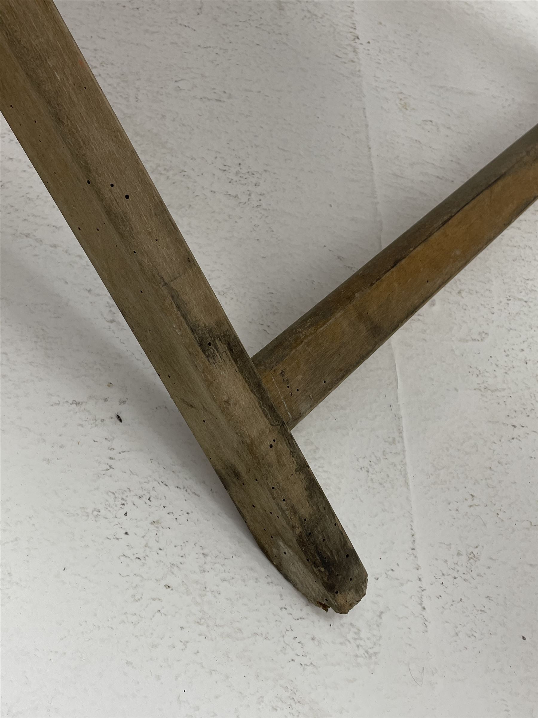 Geebro - ‘The Ocean Chair’ two vintage beech framed folding deck chairs with blue and white striped fabric 