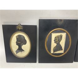 Three early 20th century framed portrait silhouettes, together with a printed portrait miniature in frame (4)