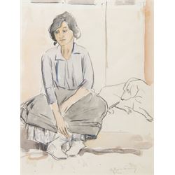Philip Naviasky (Northern British 1894-1983): 'Gitana' with her Dog, watercolour and charc...