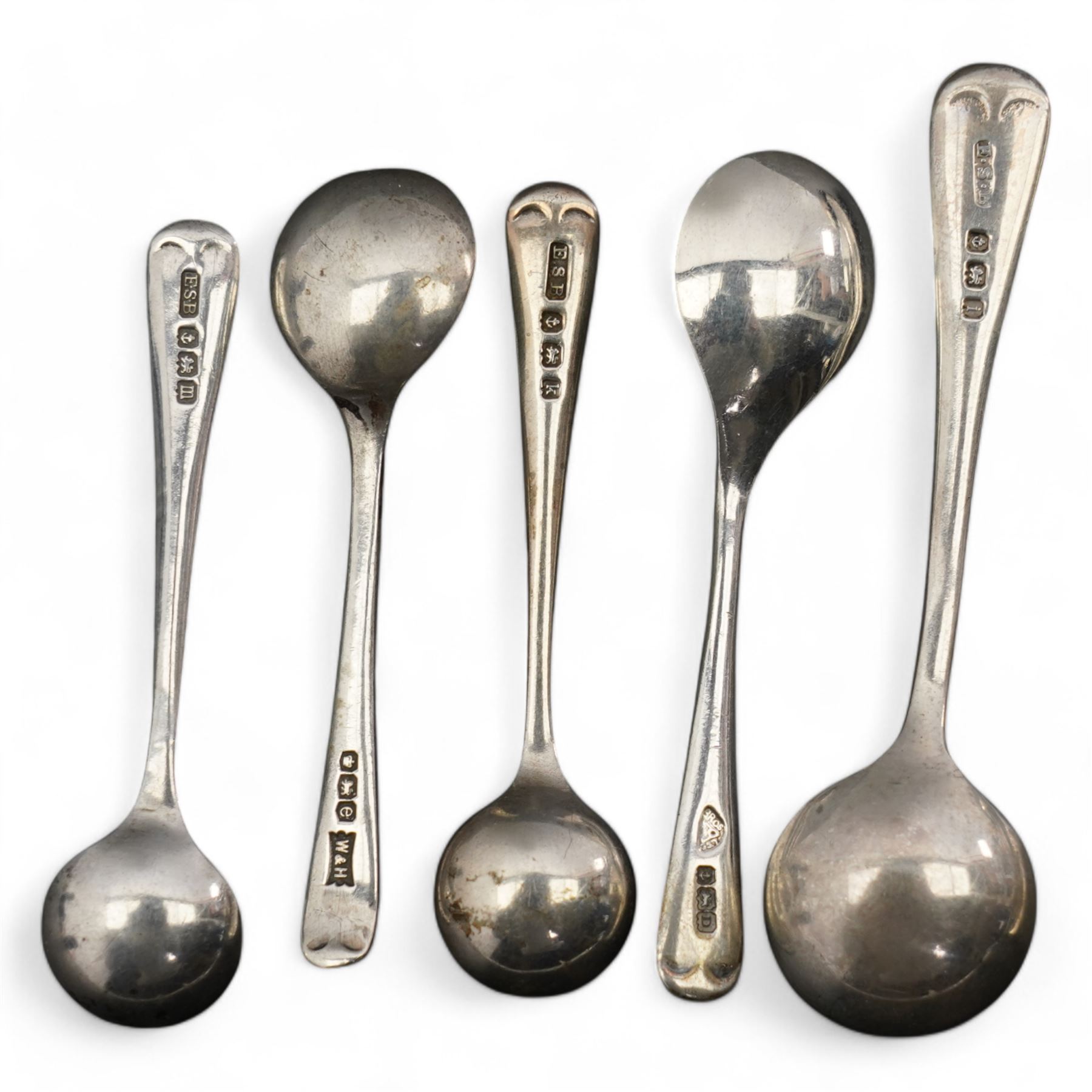 Four 19th century salt spoons and six small silver condiment spoons
