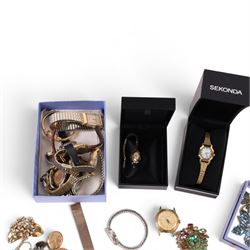 Collection of wristwatches and costume jewellery, including gold filled Bulova, Raymond Weil etc