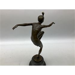 Art Deco style bronze figure of a dancer, signed Nick and with foundry mark H37.5cm