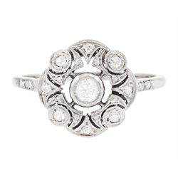 Art Deco French 18ct white gold diamond ring, the principal old cut diamond of approx 0.10...