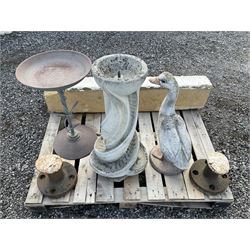 Pair of cast iron bollards, metal bird bath, stone Kerb,  composite stone fountain and duck  - THIS LOT IS TO BE COLLECTED BY APPOINTMENT FROM DUGGLEBY STORAGE, GREAT HILL, EASTFIELD, SCARBOROUGH, YO11 3TX