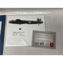 Dambusters 617 Squadron memorabilia - three signed photographs of Lancaster aircraft in flight, group photograph, copy of Vickers-Armstongs letter and drawing from Barnes Wallis, The History of 617 Squadron by Sqn. Ldr. S.J. Hillier, facsimile sets of signatures, FDCs, sheet music, Richard Todd signed photograph and greeting card, etc