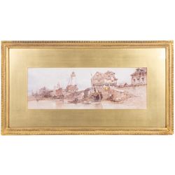 Paul Marny (French/British 1829-1914): Harbour Scenes, near pair watercolours signed, approx 16.5cm x 44.5cm each (2)